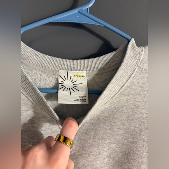 OFFLINE By Aerie Cloud Fleece Oversized Crewneck Sweatshirt Grey XS - Picture 3 of 6